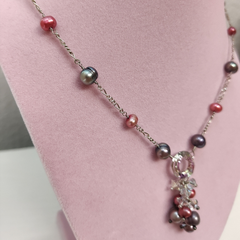 Vintage Sterling Silver Handmade Genuine Pearl Beaded Tassel Necklace 18 inch - Picture 8 of 8